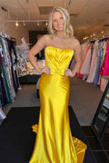 Alluring Red Strapless Bow Mermaid Long Prom Dress for a Glamorous Look BM bride