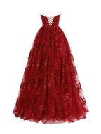 Captivating A-Line Strapless Pleating Long Prom Dress with Applique BM bride