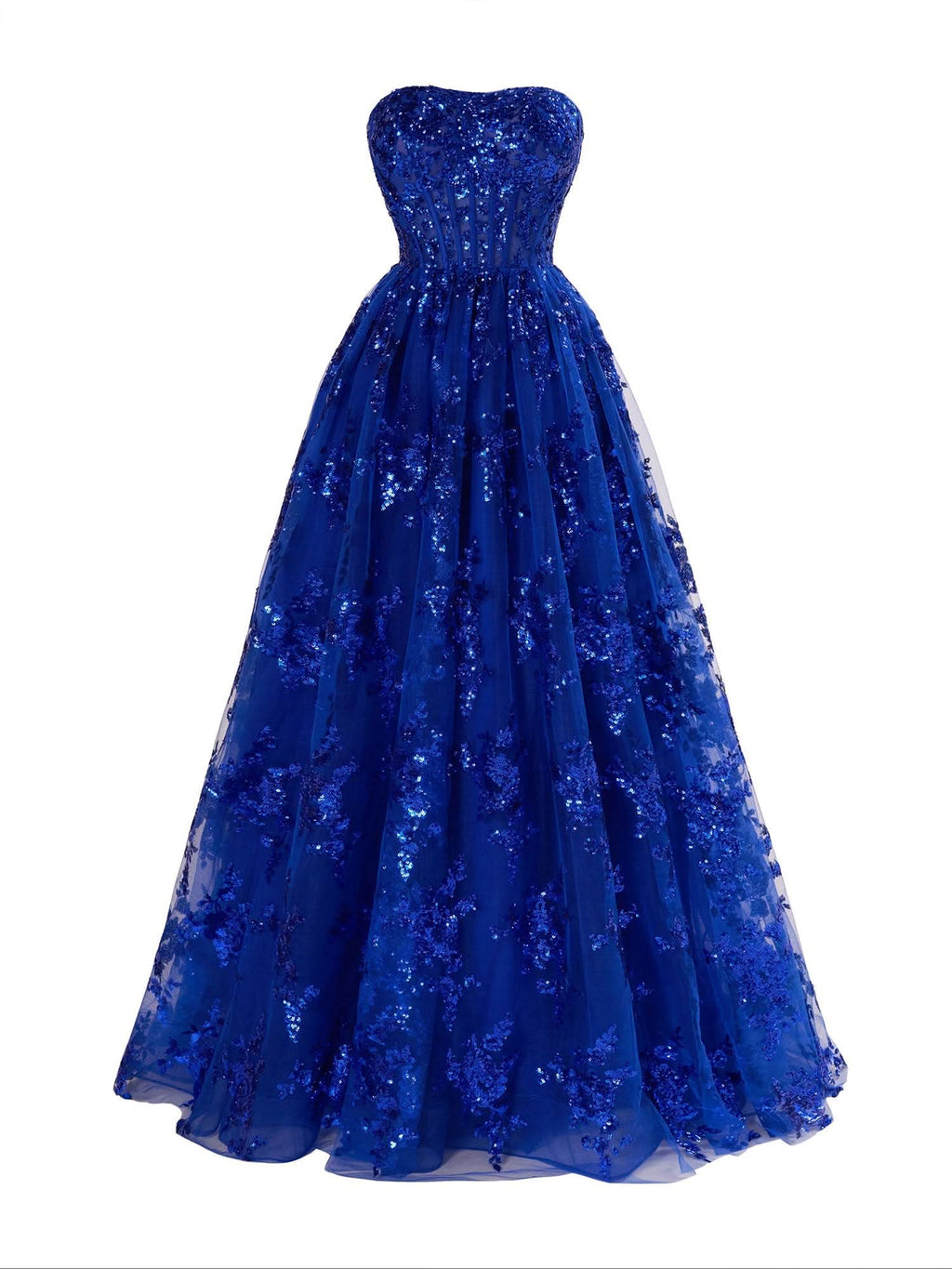 Graceful A-Line Strapless Pleating Long Prom Dress with Applique BM bride