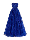 Graceful A-Line Strapless Pleating Long Prom Dress with Applique BM bride