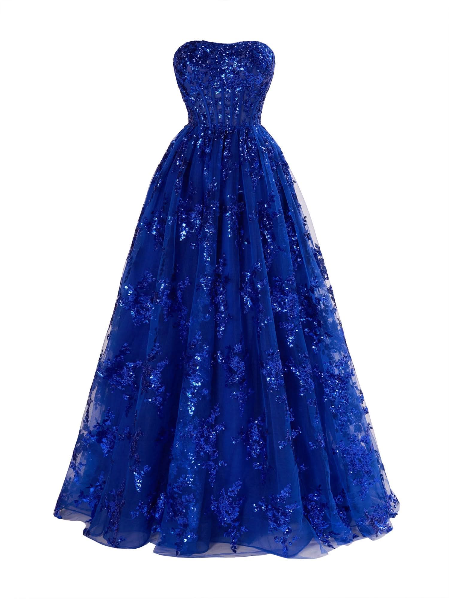 Graceful A-Line Strapless Pleating Long Prom Dress with Applique BM bride