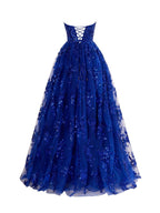 Graceful A-Line Strapless Pleating Long Prom Dress with Applique BM bride